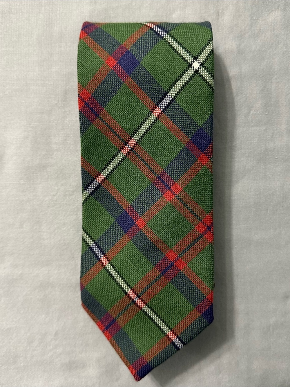 Shaw Clan Tartan Wool Tie Made in Scotland Green Red Blue Plaid Scottish Crest